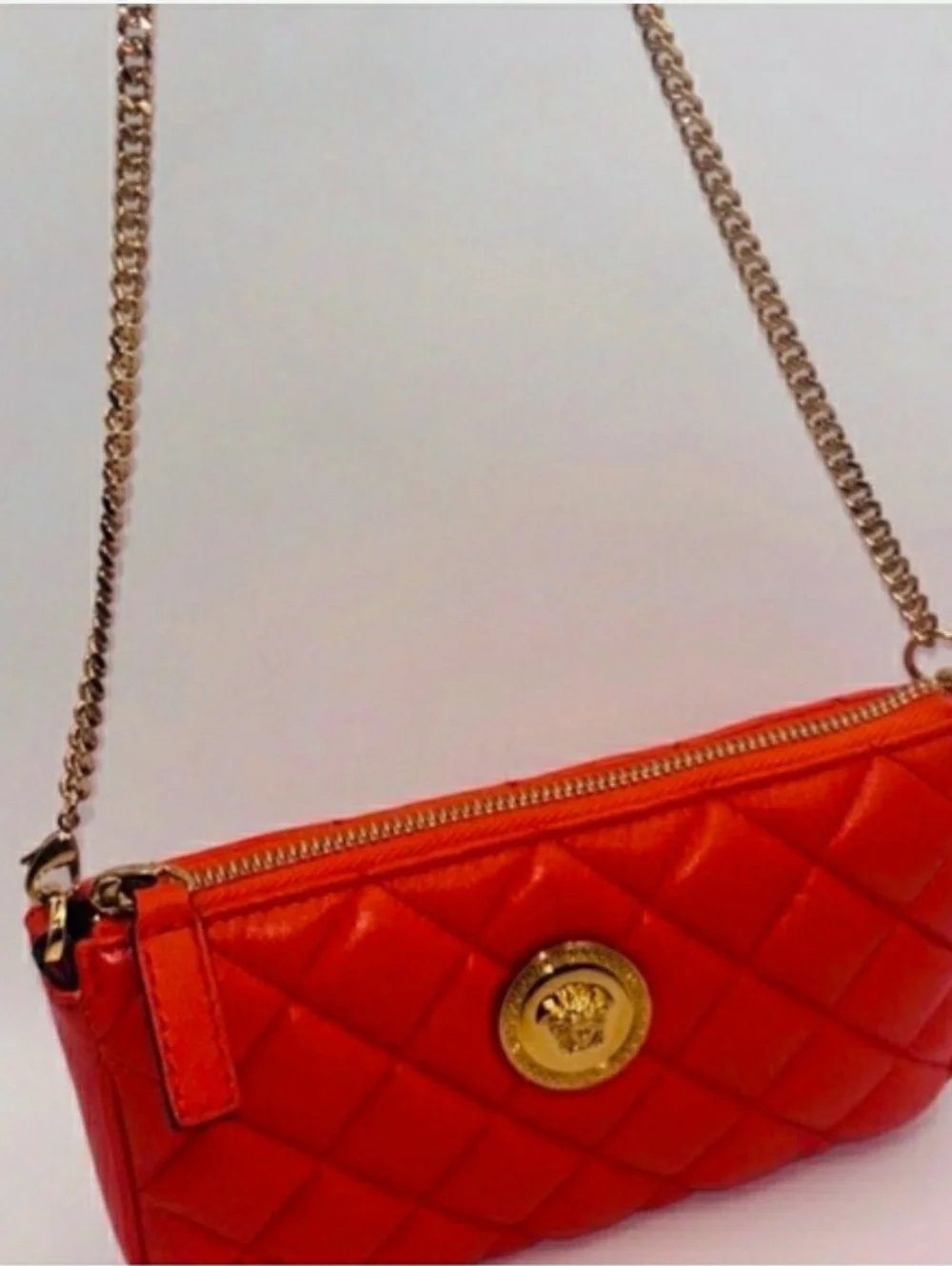 Versace Quilted Leather Shoulder Bag, Gold Medusa & Card Holder (Retail $1375)